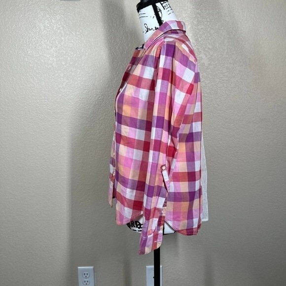 Anthropologie Isabella Sinclair pink Hibiscus Tea plaid Shirt Button up size XS - Picture 11 of 13